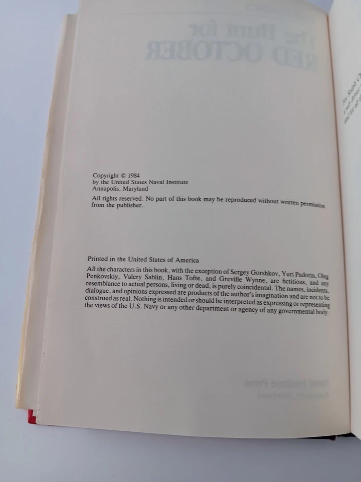 The Hunt For Red October By Tom Clancy 1984 Edition Naval Institute Press - Image 4 of 4