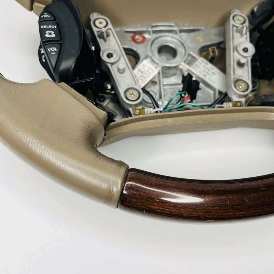 1997-03 Jaguar Xk8 XKR X100 Steering Wheel Leather Wood Switches Beige OEM - Image 3 of 4