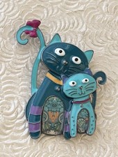 Two Cats Vintage Style Brooch Enamel On Metal