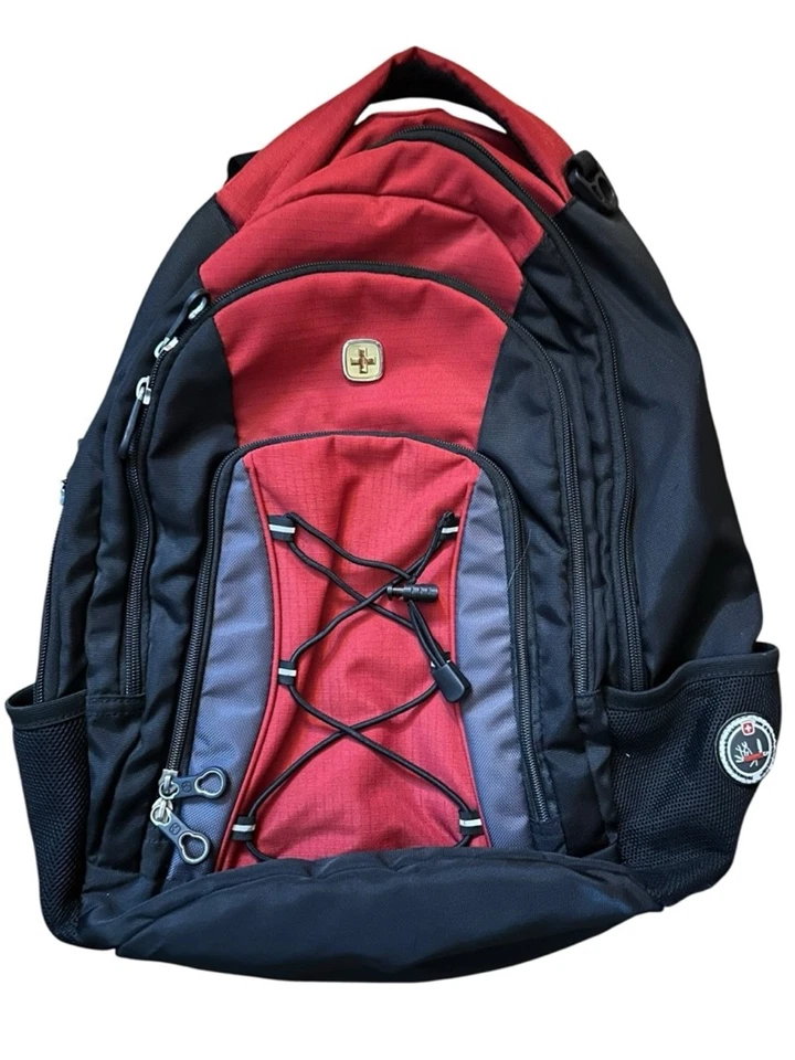 Mochila elástica SwissGear para computadora portátil negra roja bolsa de viaje escolar senderismo duradera Foto 3 de 4