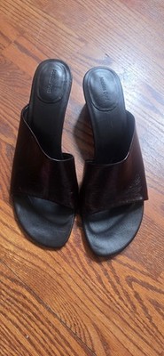 Massimo Dutti Black Leather Block Heel Mules Sandals Made in Spain Square Toe 42