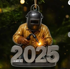 3D Effect Welder Working 2025 - Personalized Acrylic Ornament - Gift For Welders