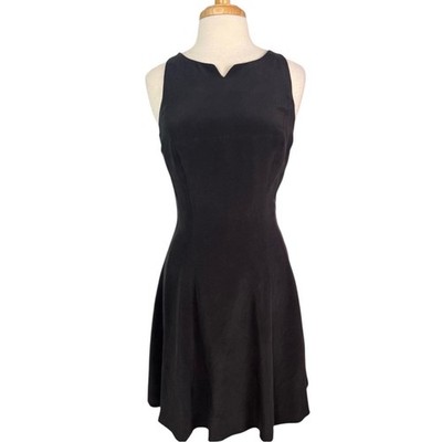 August Silk Little Black Strappy Dress Size 8, 100% Silk Fit Flare Classic LBD