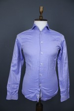 Eton Super Slim Blue Cotton Long Sleeve Collared Button Up Dress Shirt Sz 38/15