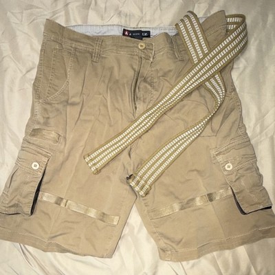Airwalk Beige Cotton Cargo Shorts Belted Pockets Button Closure Men's Outdoor
