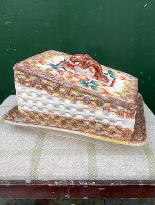 Majolika Korbgeflecht Käse oder Butterbehälter Abdeckung & Schale