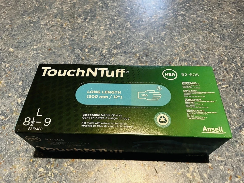 Robuste Nitril Handschuhe Größe L Puderfrei Ansell TouchNTuff 100 Stk./ L: 300mm