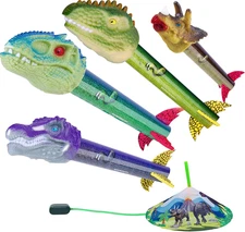 Dinosaur Toy Rocket Launcher for Kids - Launch up to 100 Ft, 4 Rockets, Outdoor 