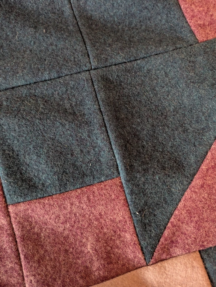 Handmade Wool Quilt Top Vintage English Country Eclectic Cottagecore Queen Plaid - Image 3 of 4