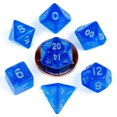 Fanroll By Mdg 7-Piece Mini Stardust Polyhedral Dice Set Blue Silver