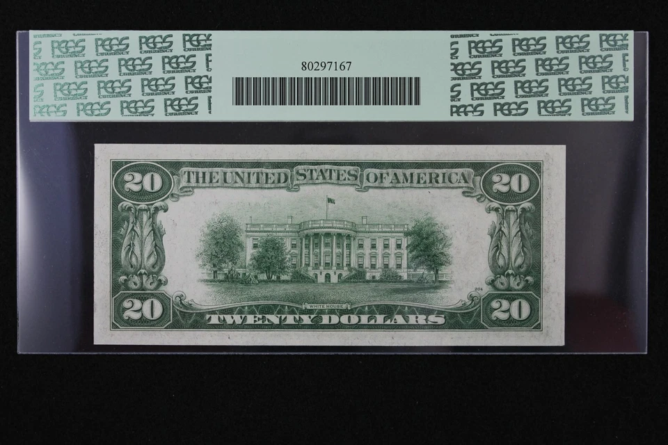 LATE FINISH BACK PLATE 204 $20 1934A PCGS 66 PPQ FRN G04732305B series A Chicago - Image 3 of 4