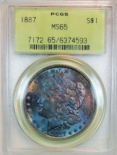 1887 P MORGAN DOLLAR PCGS MS65! EYE POPPING TONER$$ OGH! PQ++ UNREAL  NR #G64400