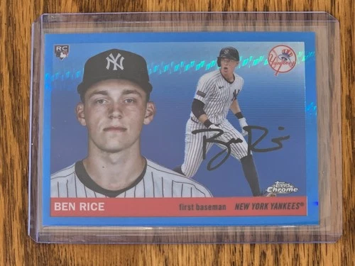2025 Topps Chrome Platinum Ben Rice Blue Prism #311 Yankees RC Rookie Card