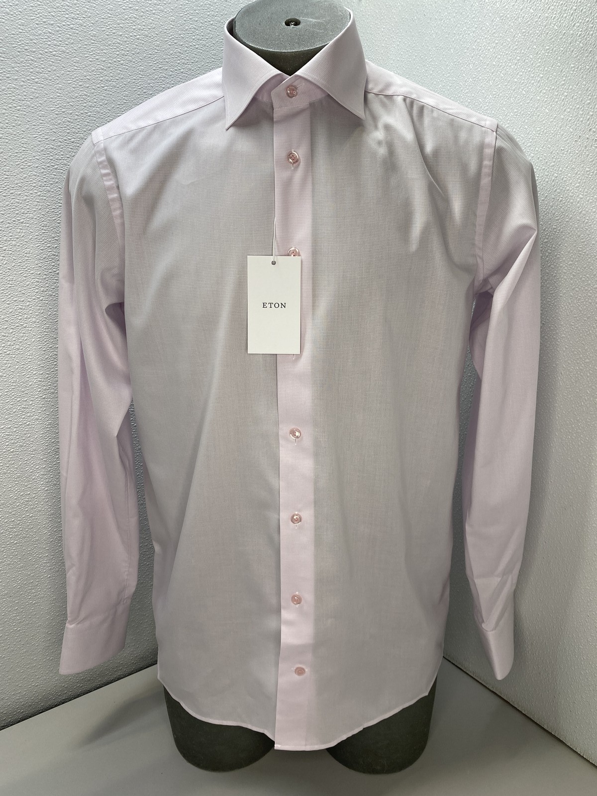 Eton Mens Dress Shirt Pink Size 43/17 Solid Signature Oxford Long Sleeve Cotton