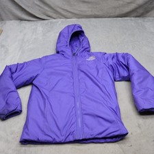 North Face Jacket Girls Small 7/8 Purple Reversible Fleece Lined Full Zip Puffer