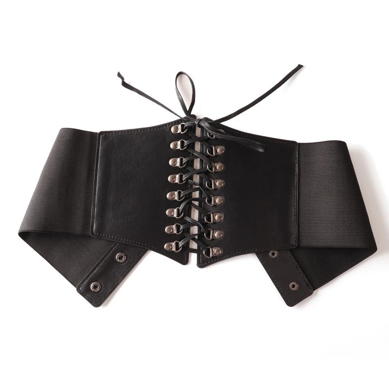 Damen schwarz breit Kunstleder Stretch Gürtel elastisch Korsett Kleid Punk Bund - Bild 2 von 4