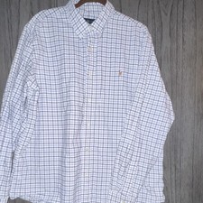 Ralph Lauren Classic Fit Cotton Button-Down Shirt Blue White Check XXL