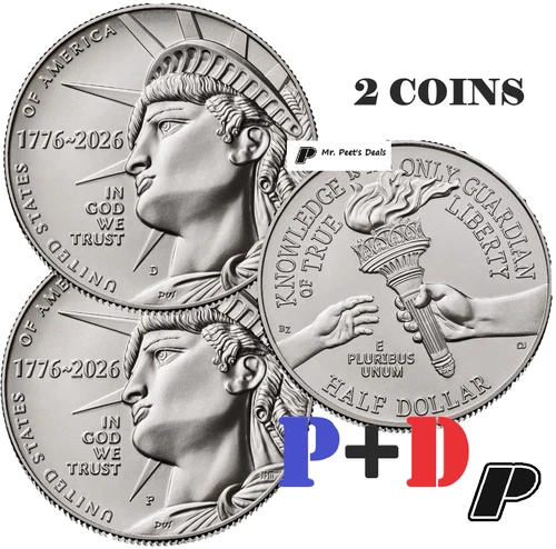 (2 Coins) 1776-2026 P&D SemiQ Half Dollars 50 Cent HQ from BU Rolls PRESALE