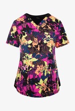 Floral Women's 2-Pocket STRETCH V-Neck Print Scrub Top NWT Size XS