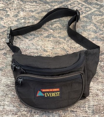 Vintage Everest Fanny Pack Black Nylon Waist Bag Crossbody 90s Travel