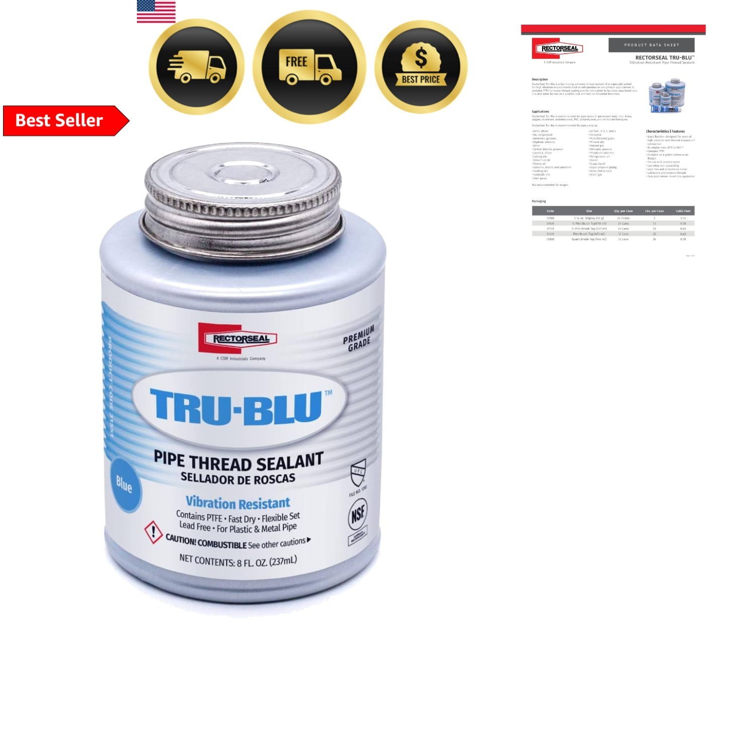 Pipe Thread Sealant Blue 8 Oz Adhesives & Sealants Fast Dry Thread
