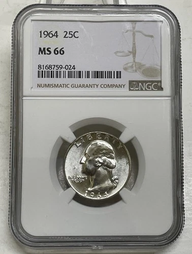 1964 Washington Quarter 25c NGC MS 66 Mint State Uncirculated Coin