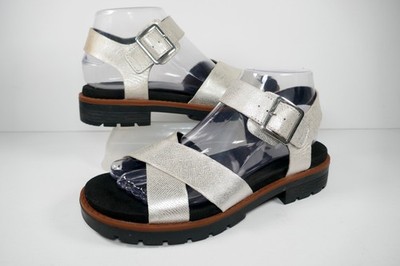 CLARKS ORINOCO CROSS CHAMPAGNER LEDER/LEDER GEFÜTTERT KNÖCHELRIEMEN SANDALEN UK 4,5D