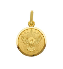 Pendentif Médaille or Jaune 18K, Saint Esprit Très Détaillé, Diamètre 15MM