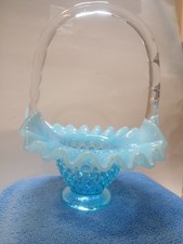 Fenton Light Blue Hobnail Basket With Beautiful Details