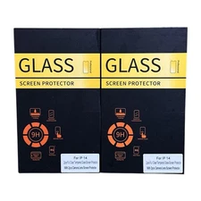 Lot 2 iPhone 14 Tempered Glass Screen Protectors w/ Camera Lens Covers 4 Sets