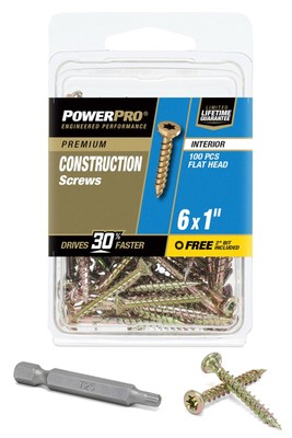 Power Pro Premium Interior Construction Screws (#6 x 1) - 100pc