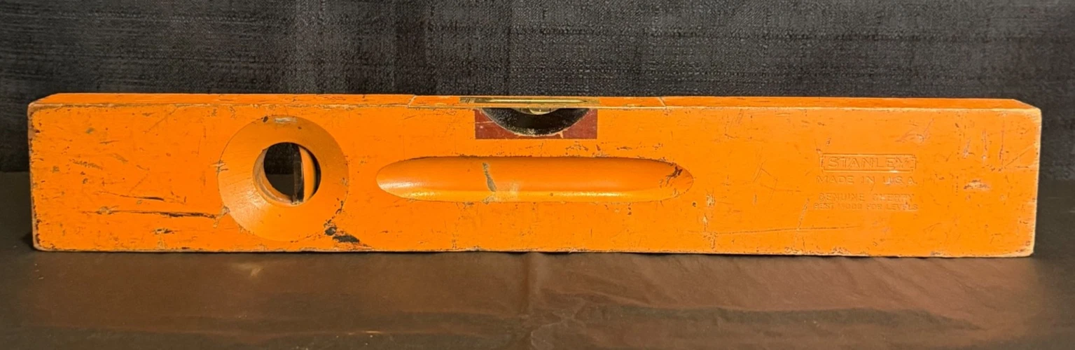 Vintage Stanley No. 0 Wooden Level Cherry Wood Painted Orange USA