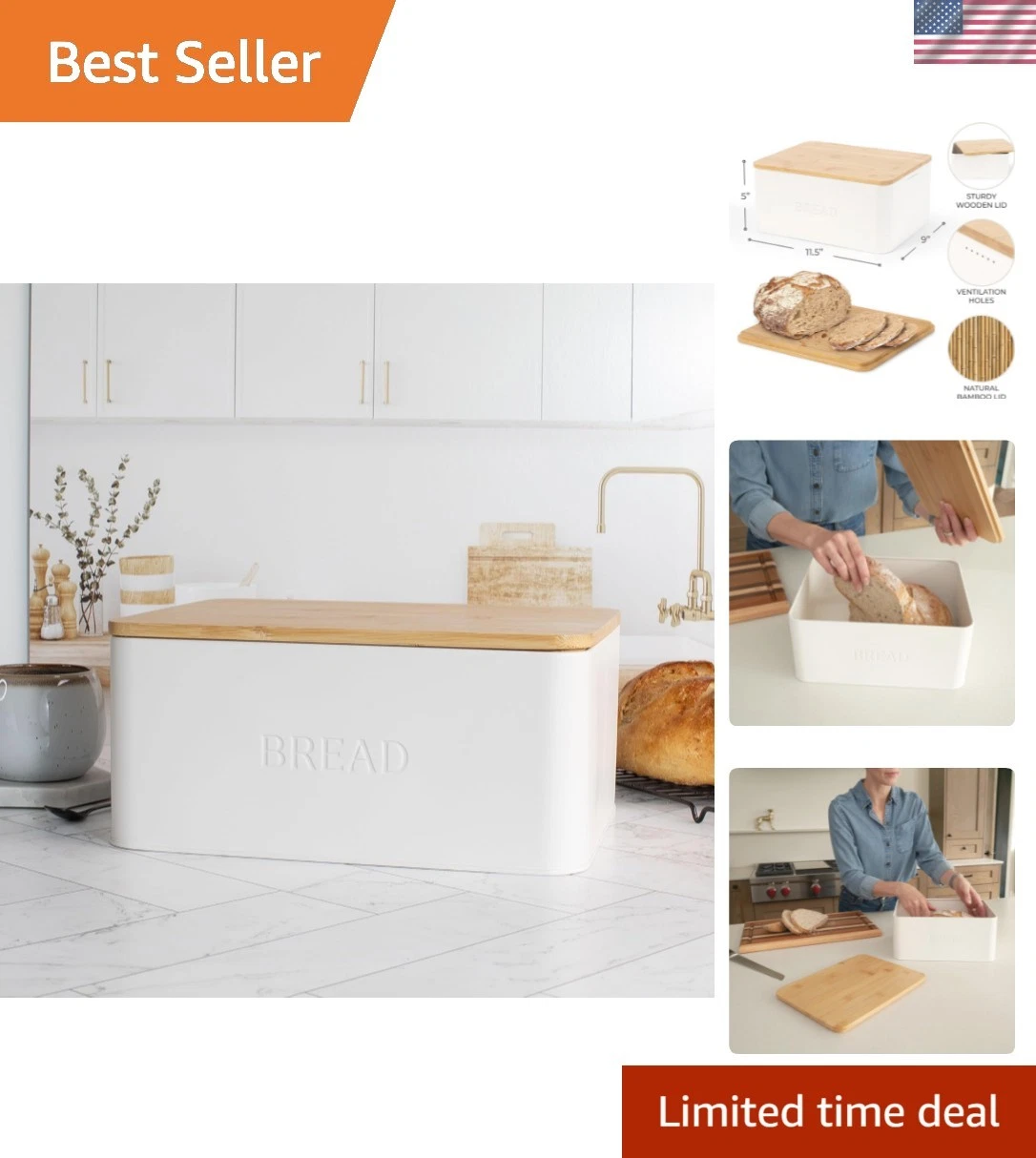 Versatile Bread Storage Box with Bamboo Serving Lid - Perfect for Homemade Bread
