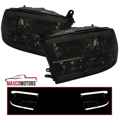 #ad Smoke Headlights Fits 2009 2018 Dodge Ram 1500 2500 3500 LED Strip Bar Quad Lamp $148.49