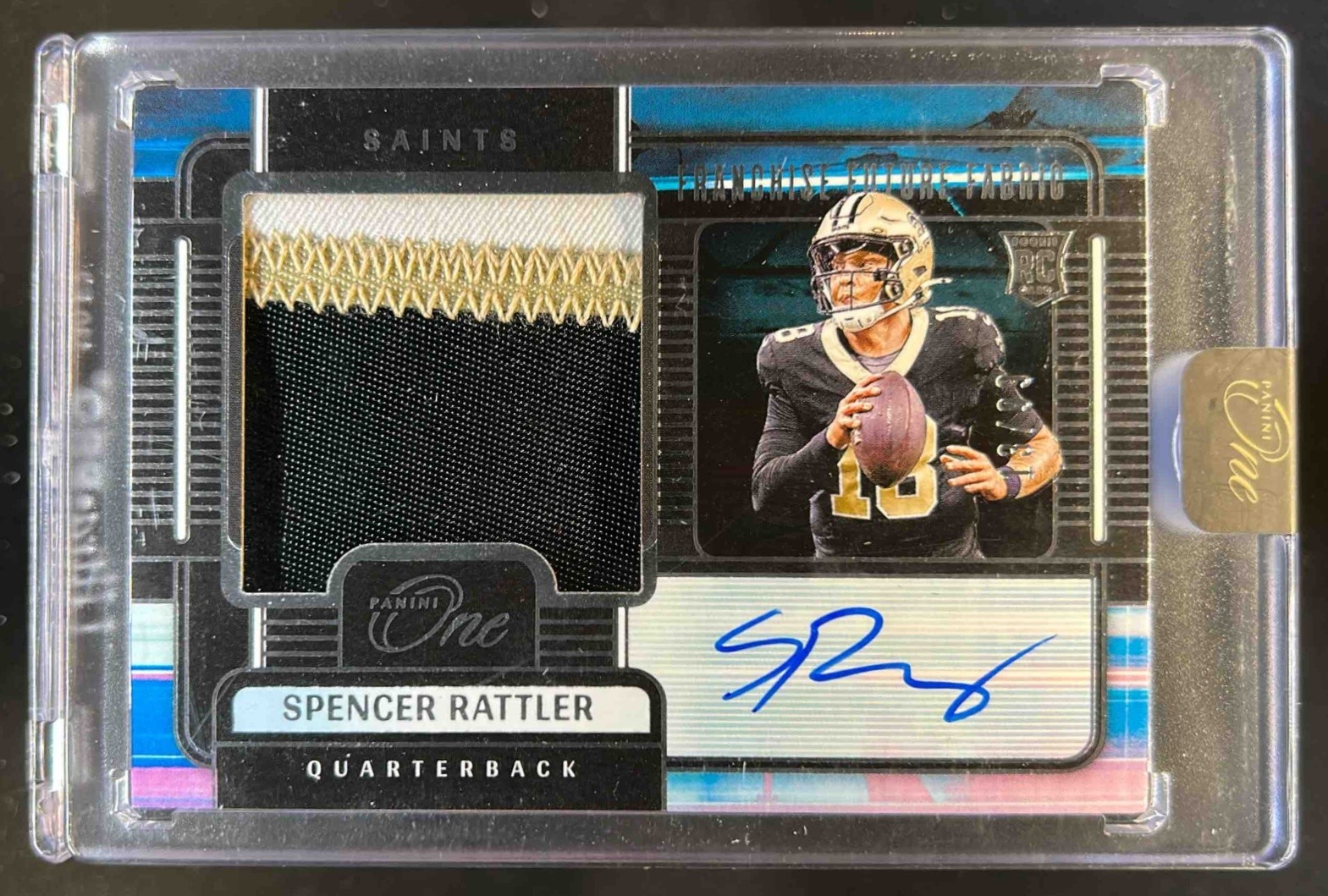 2024 Panini One Spencer Rattler Franchise Future Fabric Auto RC #13/99 Saints