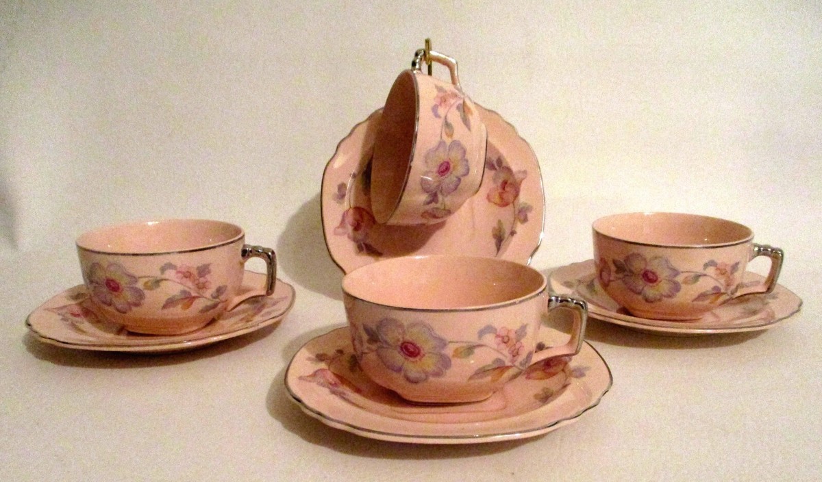 Vintage Limoges American Royal China SHELL PINK 4 Cups & Saucers