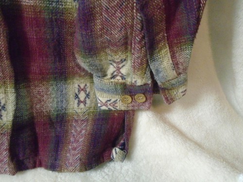 Short Wave Button Down Shirt Flannel Adult Large Mens Maroon, Ivory Plaid + - Picture 8 of 10