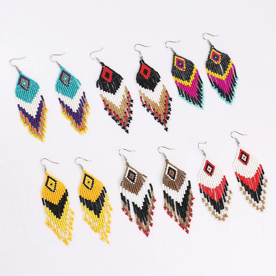 Perlenohrringe Böhmische Mehrfarbige Perlen-Tropfenohrringe Handgefertigtes / - Bild 3 von 4