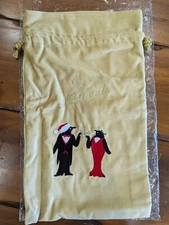FRONTGATE Velvet Wine Gift Bag 'Merry Cocktails' Gold Drawstring Cord  