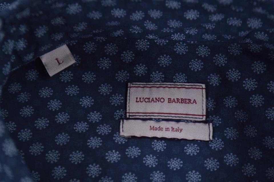 Luciano Barbera NWT Cotton Button Up Long Sleeve Shirt Size L in Geometric Blues - Image 2 of 4