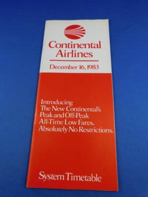 CONTINENTAL AIRLINE TIMETABLE SCHEDULE DECEMBER 1983 ALL TIME LOW FARES