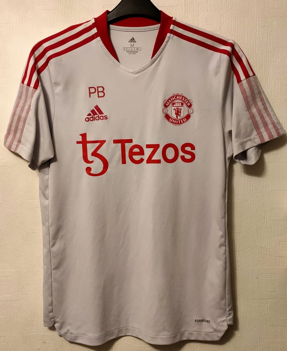 MANCHESTER UNITED FOOTBALL CLUB GREY STAFF ISSUE TRAINING SHIRT PB TEZOS SM  MUFC