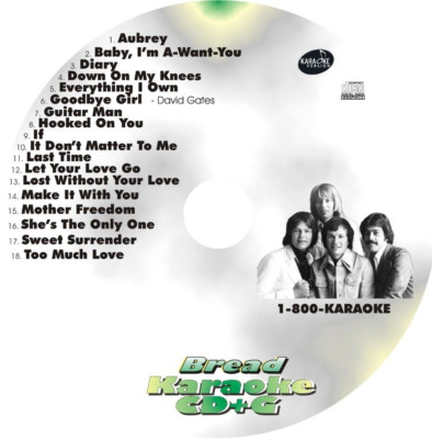 CUSTOM KARAOKE BREAD 18 GREAT SONG cdg CD+G RARE & NUMBER 1 HITS IF AUBREY DIARY