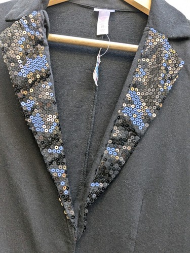 Justice Girls Black Sequin Lapel Jacket 3/4 Sleeve Wrinkled Size 18 NWT - Picture 3 of 5