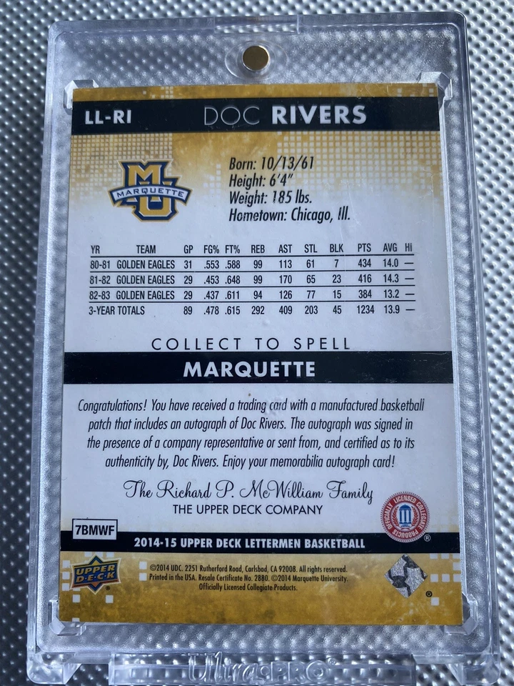 2014-15 Upper Deck Legendary Lettermen Signatures Doc Rivers 3/3 MARQUETTE RARE - Image 2 of 2