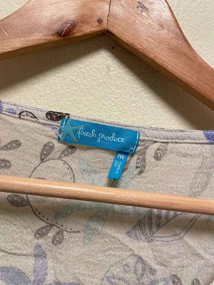 Top de mujer Fresh Produce talla mediana estampado abstracto manga 3/4 Gauzy Lagenlook Foto 2 de 4