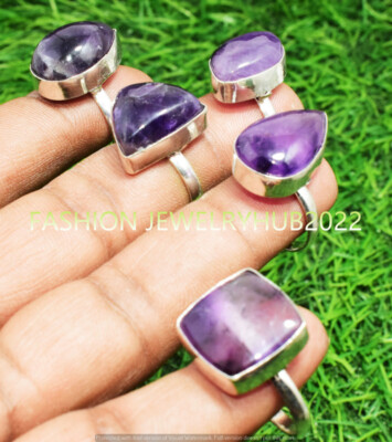 Amethyst Gemstone Handmade Rings 50pcs Lot 925 Silver Plated Jewelry