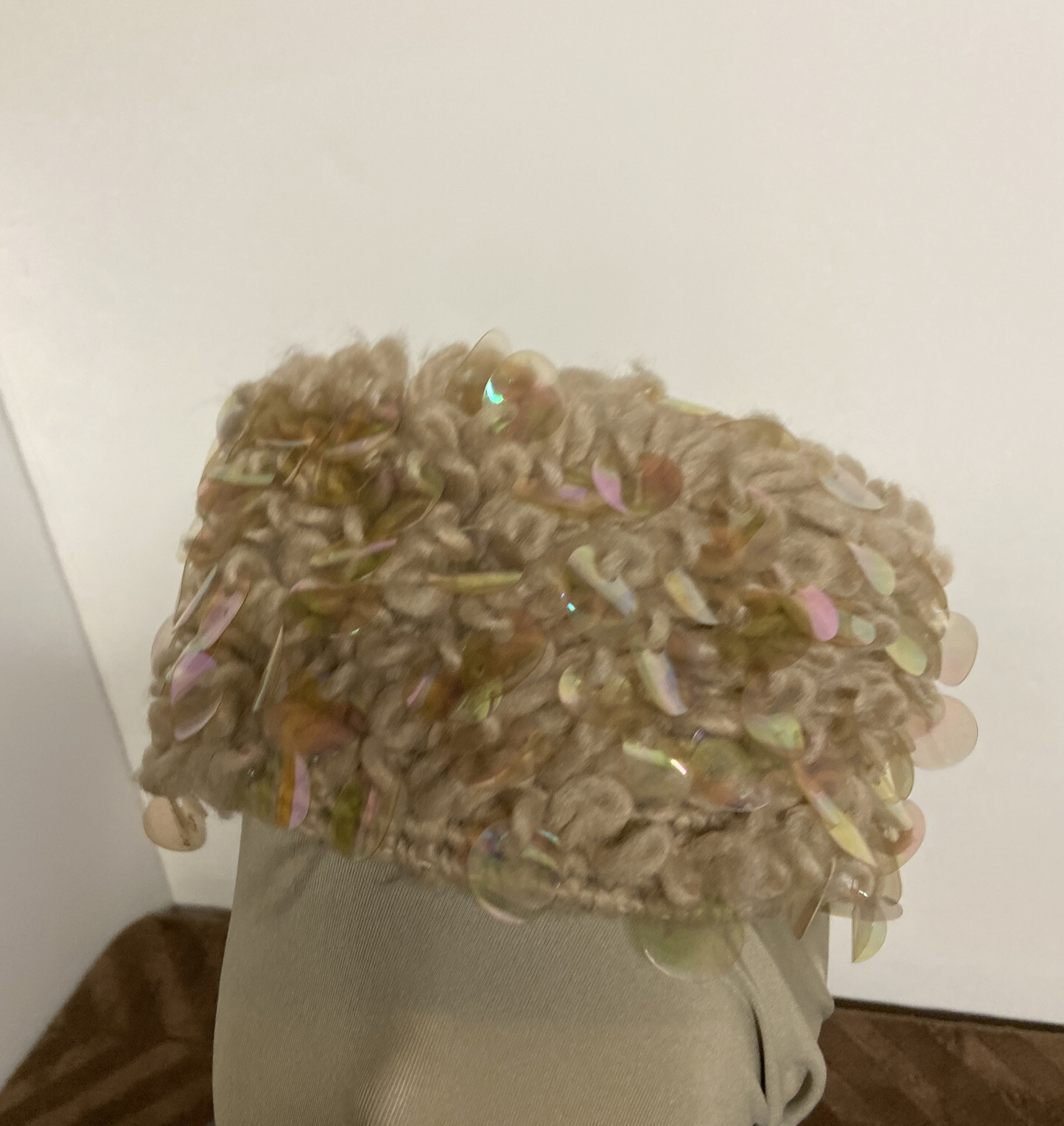 Paillette Cream Colored Ladies  Hat 100% Wool * M… - image 9