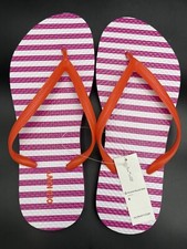 Women's OLD NAVY Pink/White Striped Red Straps Flip Flops Size 6 NWT