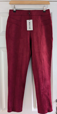 WULI:LUU by Gok Wan Faux Suede Slim Leg Trousers, Size 10, Berry Red, BNWT